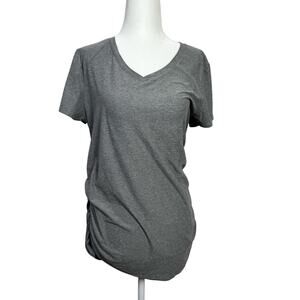 Time and Tru Maternity Gray Ruched V Neck Tee Medium